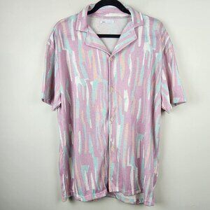 Zara pastel colors short sleeve shirt sz L buttons up linen blend .